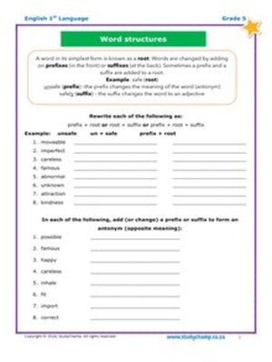 cover image of Grade 5 English: Word Structures - Prefixes, Roots, Suffixes